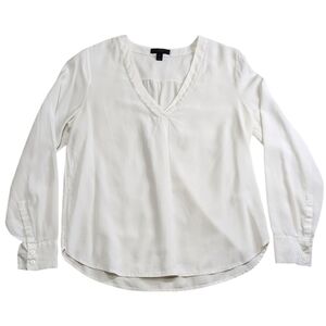 J. CREW Silk Vneck Long-sleeve Blouse Top Ivory Size 12 Business Career Workwear